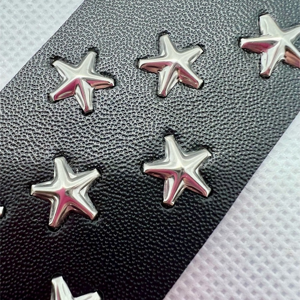 LAST 1! Faux Black Leather Adjustable Snap Cuff with Silver Star Studs! - Picture 2 of 3